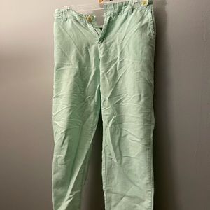 Linen, cropped dress pants. Mint green